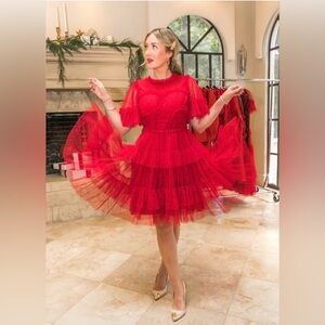 NWT ivy city co whimsical dress short in red